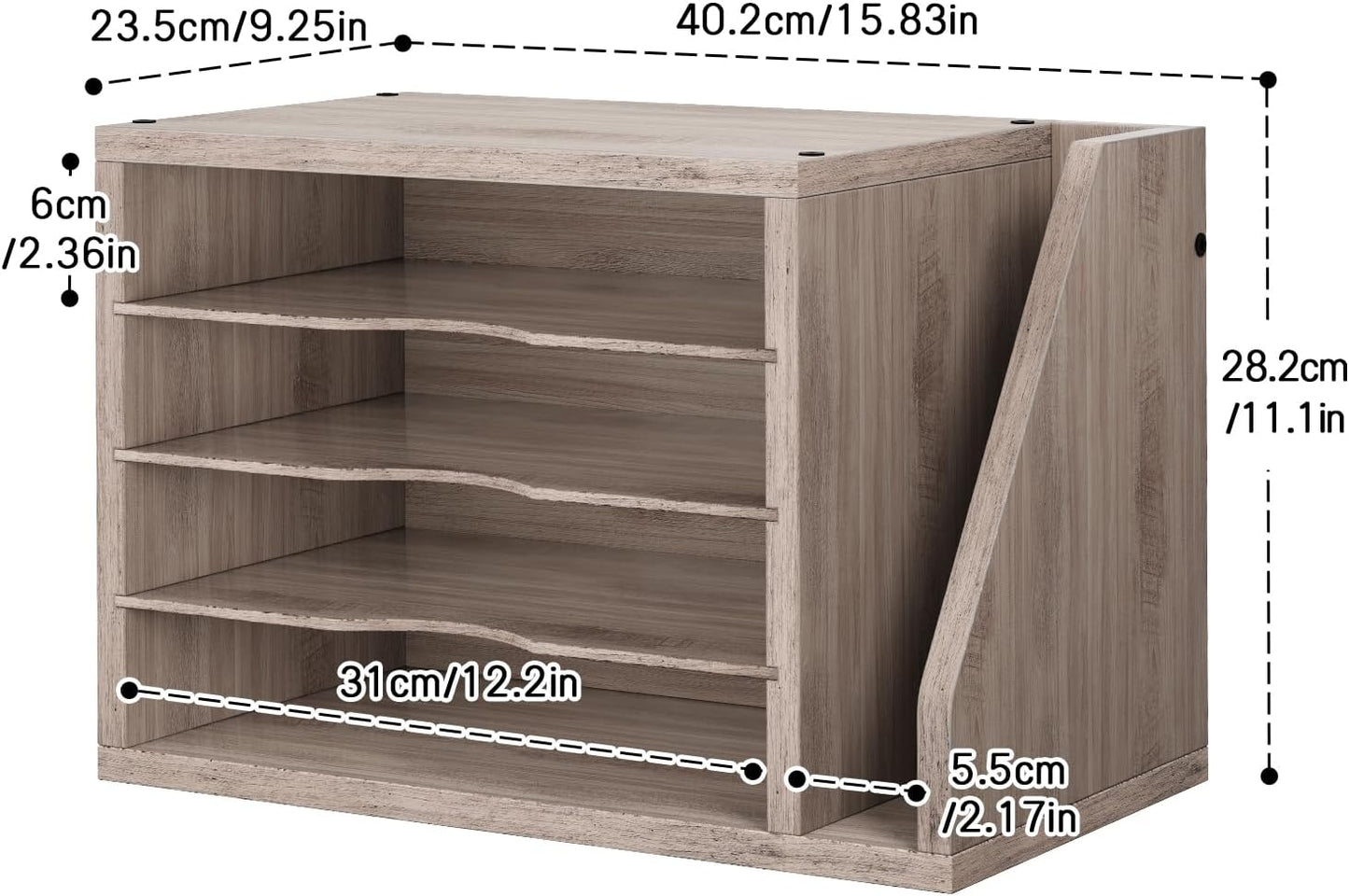 File Organizer Desktop, Wood Desk Organizer with 3 Adjustable Shelves, Mail Paper Sorter for Office, Home, File Holders for Envelopes, Mail Supplies or Magazines, Greige