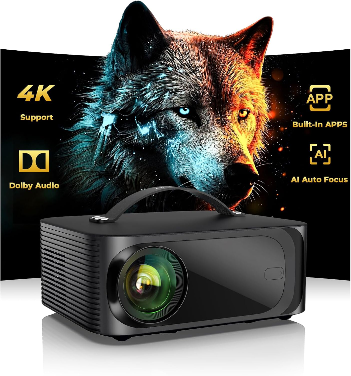 [1200 ANSI/Auto Focus/Built-in APPs] Outdoor-Projector-4K with Wifi6 and Bluetooth, Smart TV OS & DoIby, Portable Projector with Netflix/YouTube/PrimeVideo, ONOAYO 1080P Proyector with 300 ''Display