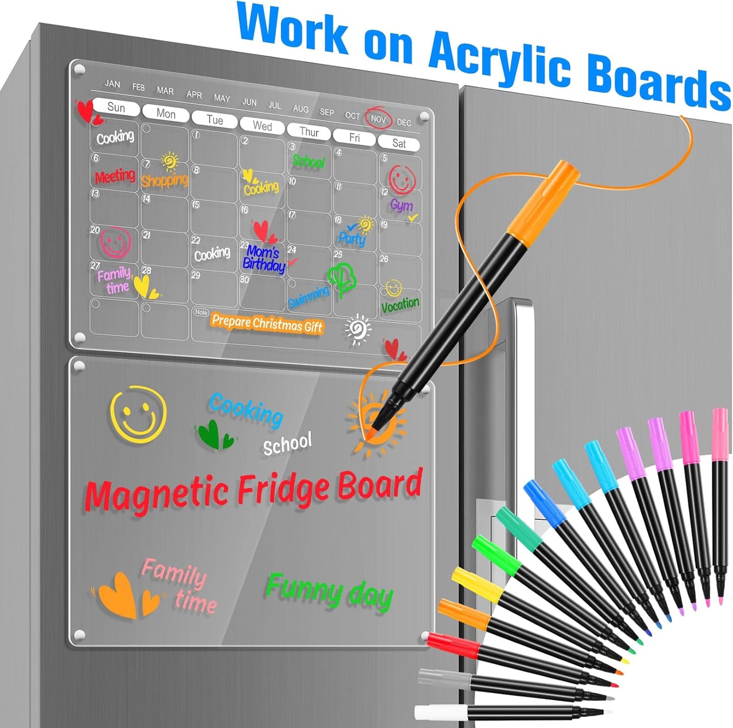 Liquid Chalk Markers for Acrylic Calendar Planning Board Clear Glass Dry Erase Board Whiteboard Window Mirror Christmas Halloween Painting LED Note Board, 14 Pack, 12 Vibrant Colors, 1mm Fine Points
