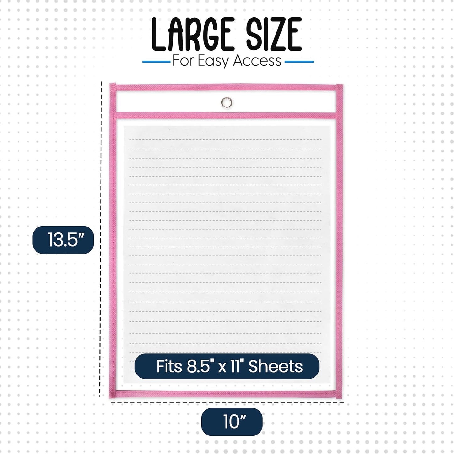 Essex Wares - 6 Pack, Pink, Dry Erase Pocket Document Protectors, 10" Wide x 13.5" Tall - Dry Erase Clear Plastic Sleeves - Reusable & Easy Erase Plastic Invoice Holders, Water-Resistant & Durable