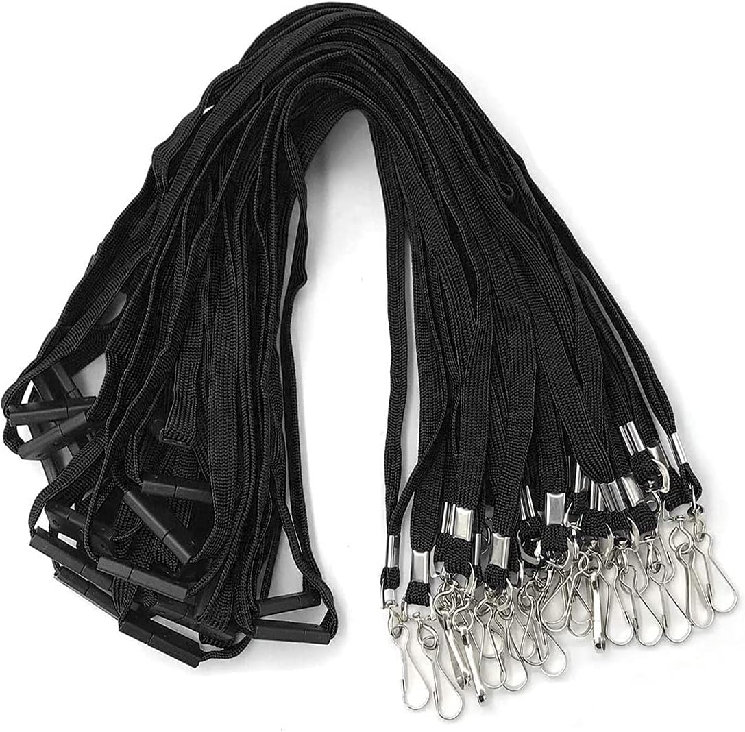 Bird Fiy Lanyards Safety Black Lanyards Neck Flat Premium Breakaway Badge Lanyard with J-Hook for ID Nametag Badge Holder (Black, 50 PCS)