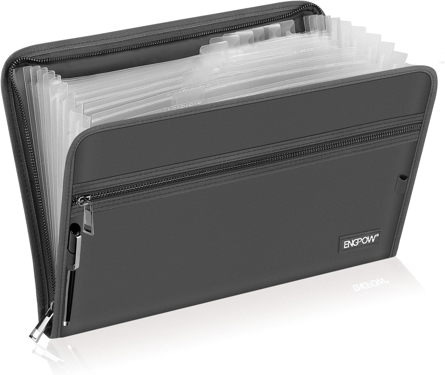 ENGPOW Accordion File Organizer,Fireproof 13 Pockets Expanding File Folder,Document Organizer Folder with Zipper＆Labels,Portable Home Travel Safe Storage for Letter A4 Files and More,Gray