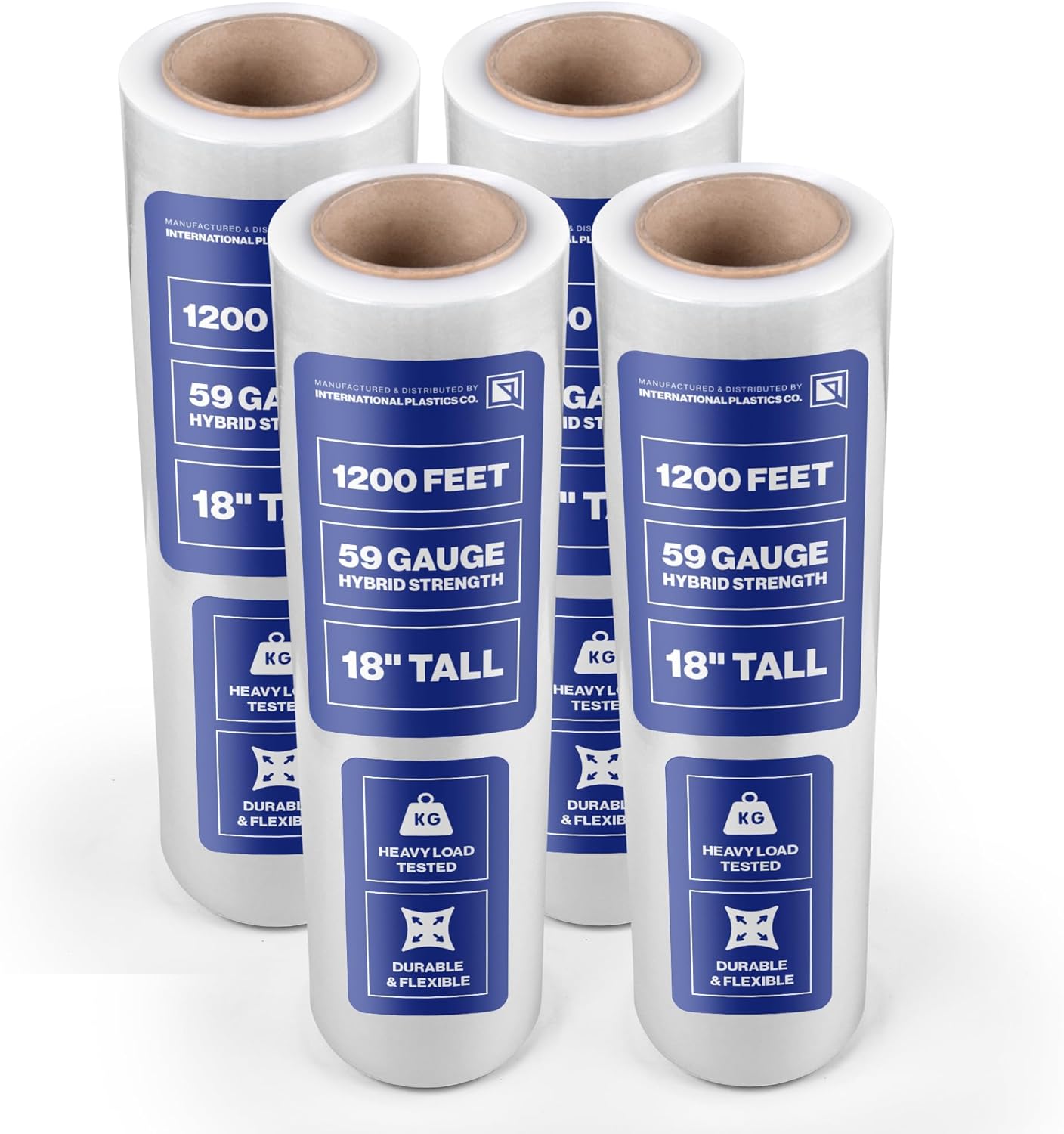 International Plastics Co. 18" Plastic Stretch Film/Wrap 1200ft 500% Stretch Clear Cling Durable Adhering Packing Moving Packaging Heavy Duty Shrink (18" - 17" Styles, 8 Pack)