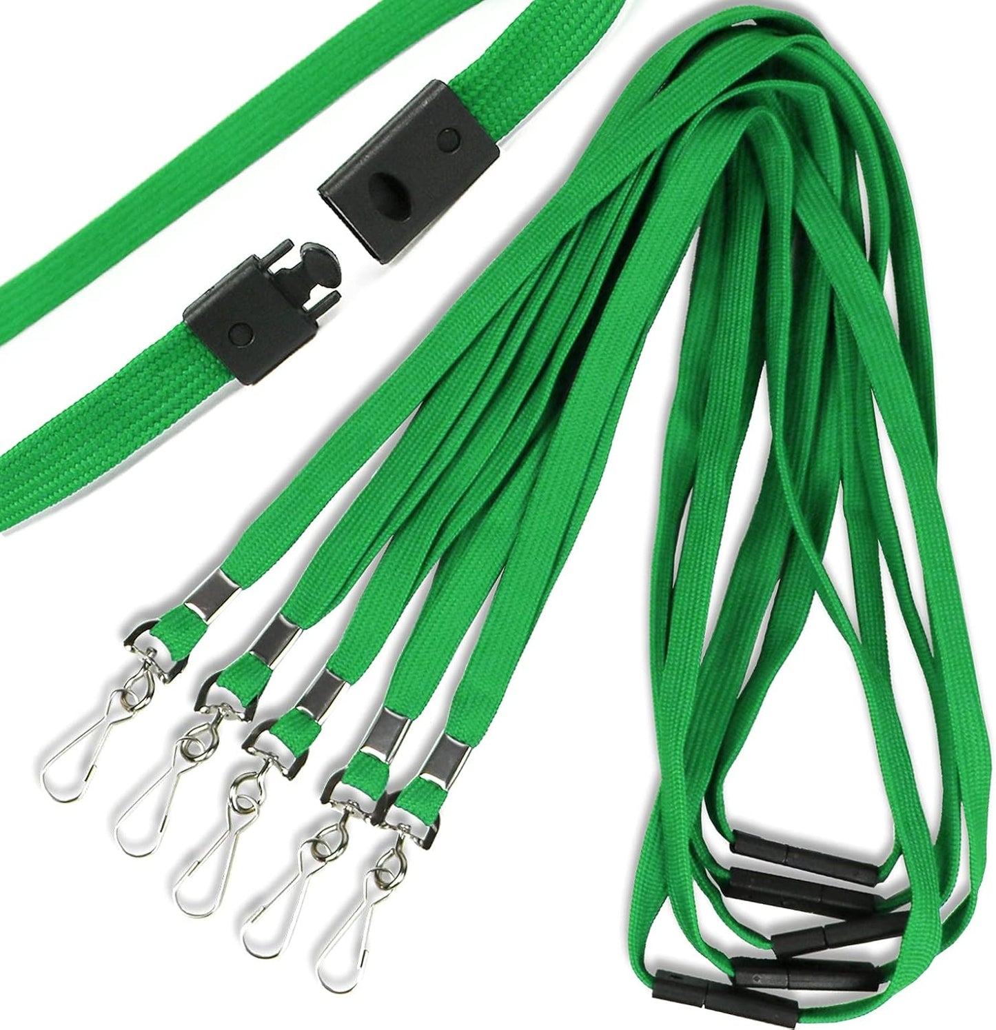 Safety Breakaway Lanyard With J-Hook for ID Badges, Cruise, Business Card, NameTag - Premium Flat Lanyards for Women/Men, Employees, Students (Green, Breakaway 50 Pack)