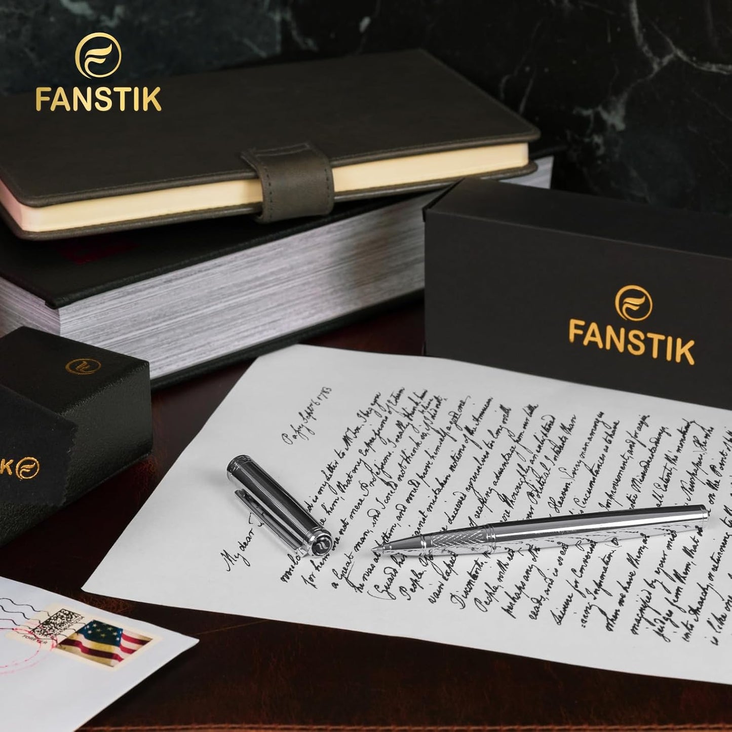 Customized Silver Luxury Rollerball pen (Made In USA) fancy gift set for women, Real 24K Gold Plating, Professional executive pen gift set for men (Lux Custom-Rollerball Silver)