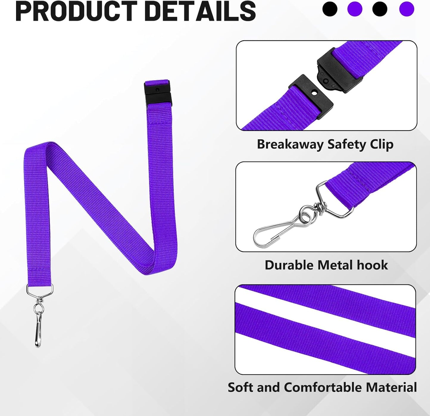 12-Pack Breakaway Lanyards for Badge Holders, Polyester Neck Straps for ID Cards, Keys, Office, School & Events