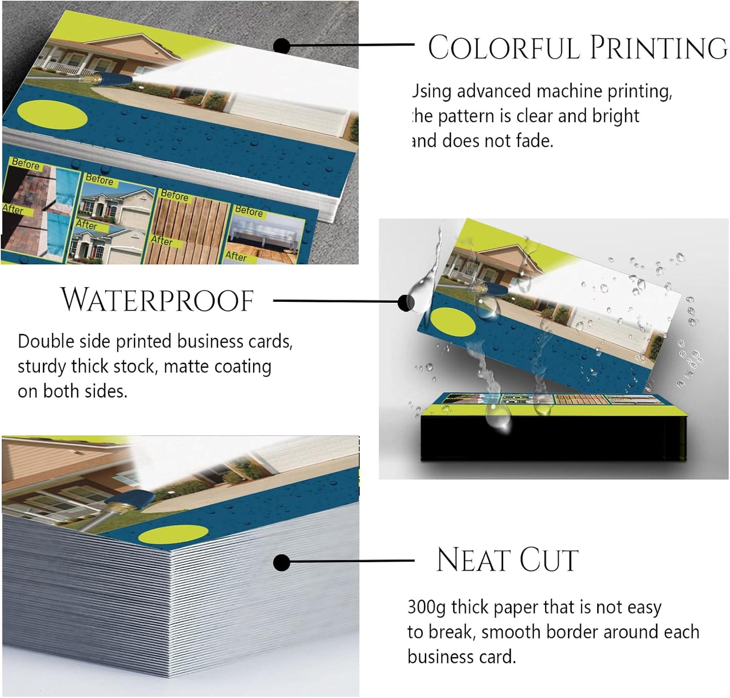 Custom Business Cards Personalized Business Cards for Small Business 300gsm Matte Paper Front & Back Sides Printed 3.5" x 2" - Pressure Washing Template