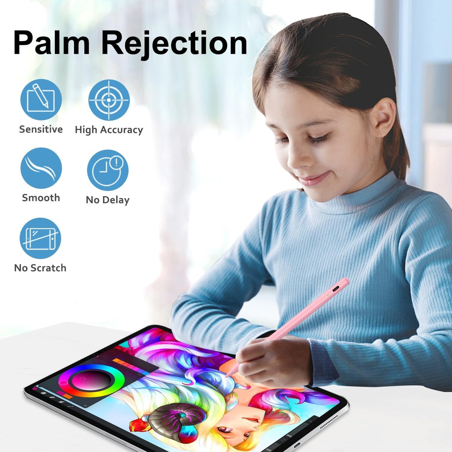 Stylus Pen for iPad Apple: Fast Charge for iPad Pencil Apple Pen with Palm Rejection Tilt Sensitivity - Pen for i-Pad 10/9/8/7/6, iPad Pro 12.9"/11"/13" M4, iPad mini 6/5, iPad Air 5/4/3/M2 Pink