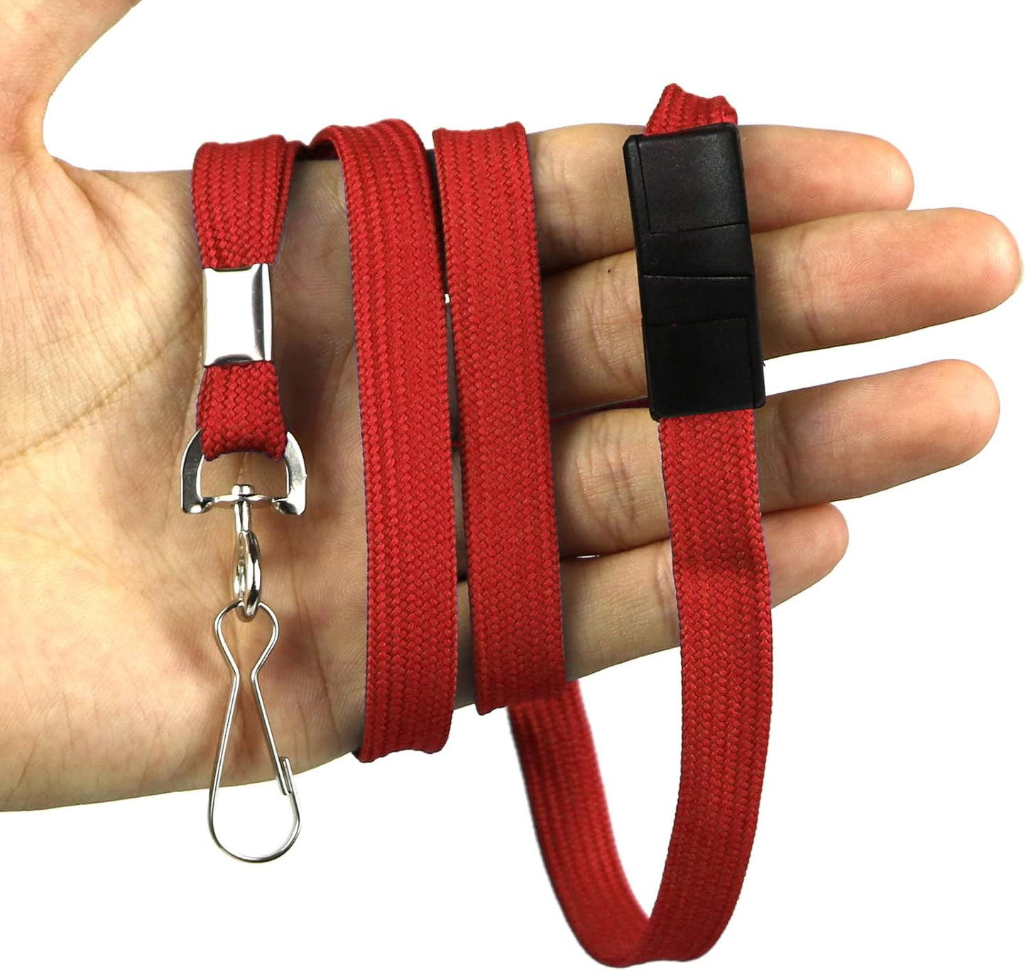 Safety Breakaway Lanyard With J-Hook for ID Badges, Cruise, Business Card, NameTag Holder - Premium Flat Lanyards for Women/Men, Employees, Students (Red, Breakaway 100 Pack)
