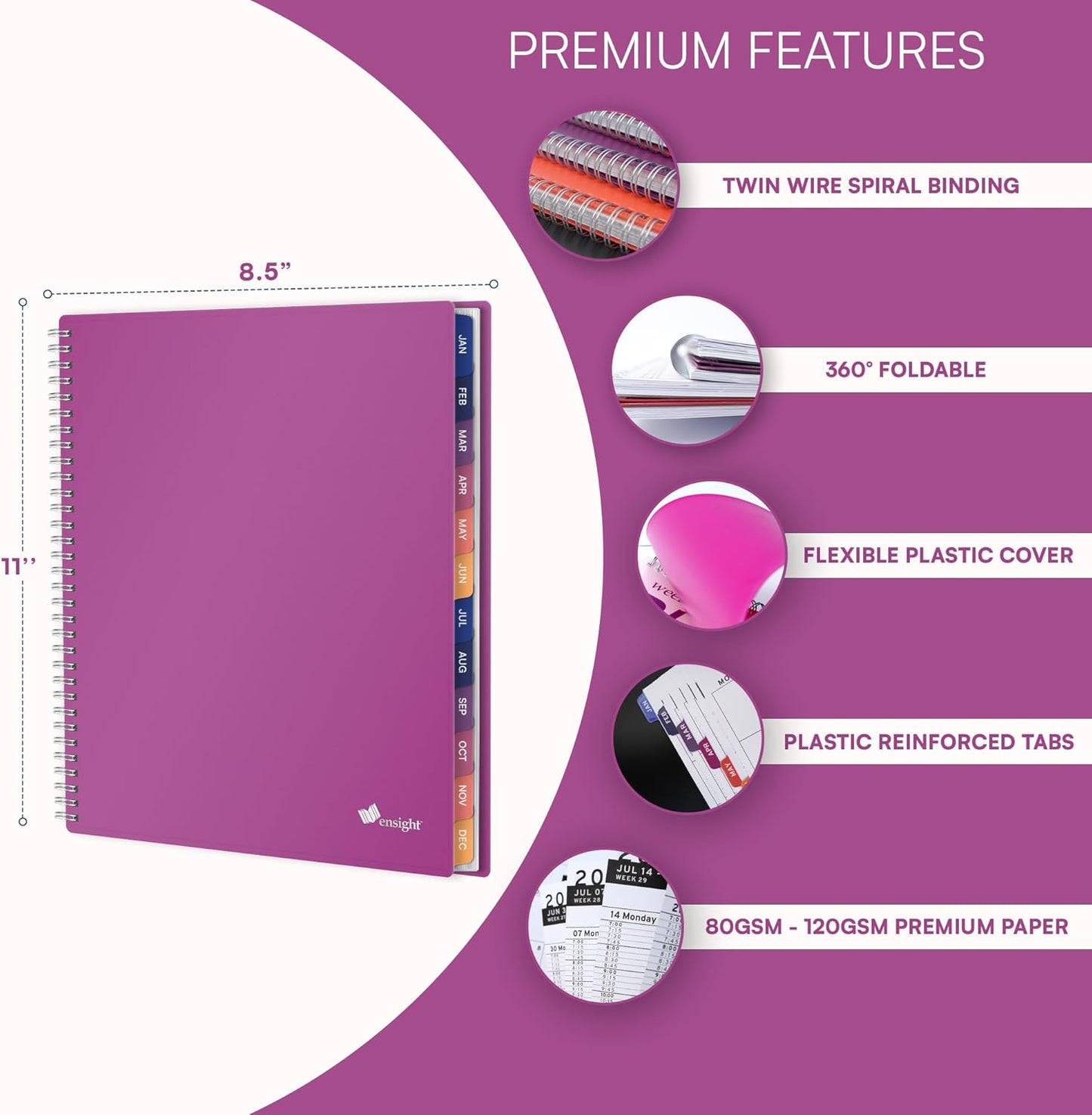 Ensight 2026 Appointment Book & Planner Ensight 8.5 x 11 inches Large Tabbed Daily Hourly Weekly Planner Schedule Book 15 Minute time Slots Business & Personal Planner Jan 2026 Dec 2026 Magenta