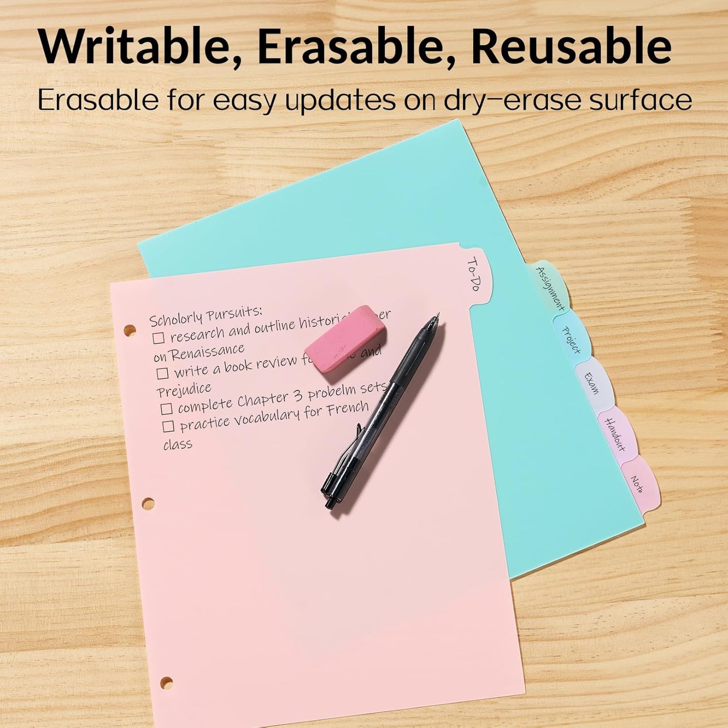 Sooez 8 Tabs Long-Lasting Plastic Write & Erase Large Tabs Dividers for 3 Ring Binder, Aesthetic Cute Pastels Binder Dividers for Student, Teacher, Office, Home Organizers, 2 Sets, Dusty Color