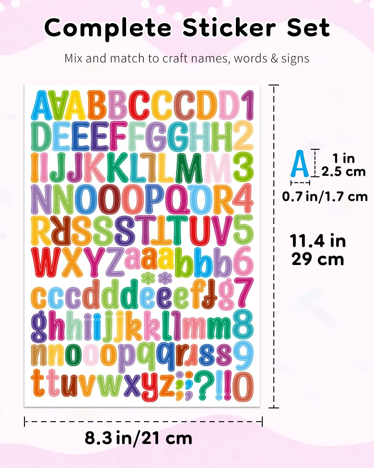 Uniclife 10 Sheets Letter Stickers, 1260 Pcs Scrapbook Stickers, 1 Inch Vinyl Number Alphabet Sticker, Self-Adhesive Stick on Letters for Mailbox Bottles Crafts Posters Decor, 10 Colors
