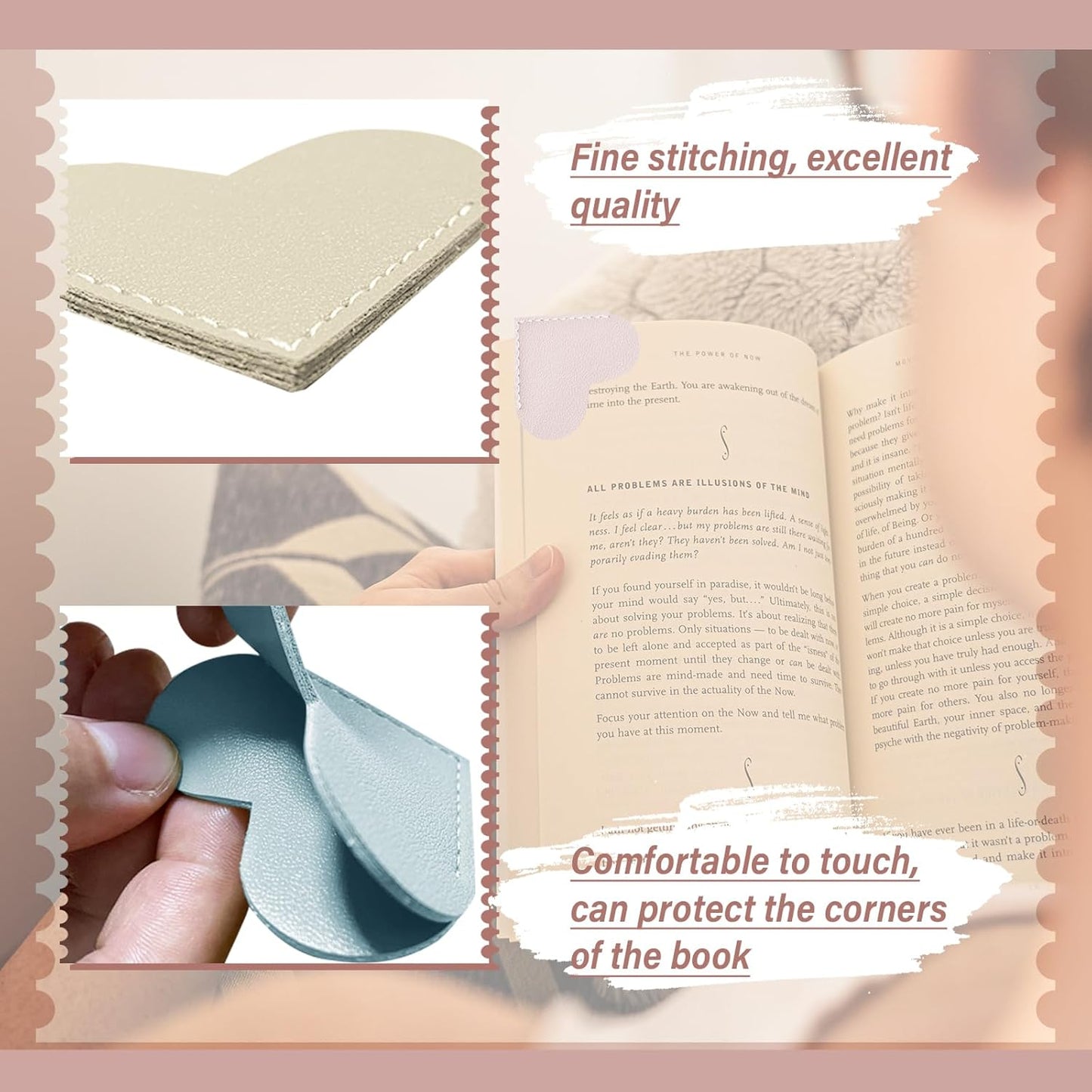 Leather Heart Bookmarks - Winjeto 6 Pieces Cute Corner Page Book Marks for Teachers Students Book Reading Lovers, for School Office Home Supplies (Love（6pcs）)