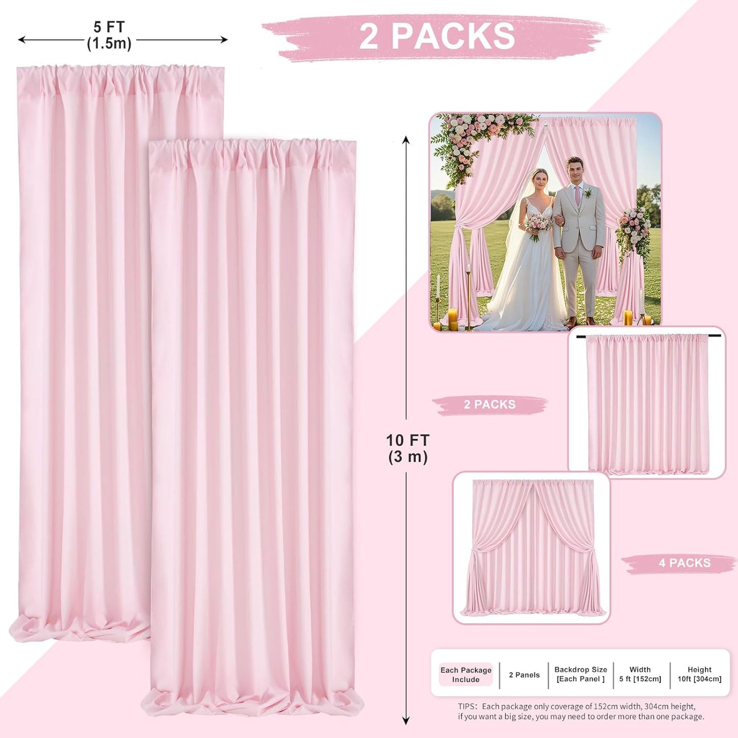 SoarDream Pink Backdrop Curtains Polyester 2 Panels 5ft x 10ft Photography Backdrop Drapes Wedding Party Baby Shower Birthday Decorations