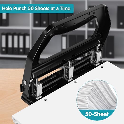 AFMAT 3 Hole Punch Heavy Duty, 9/32" Holes, 50-Sheet Hole Puncher 3 Ring - Image 2