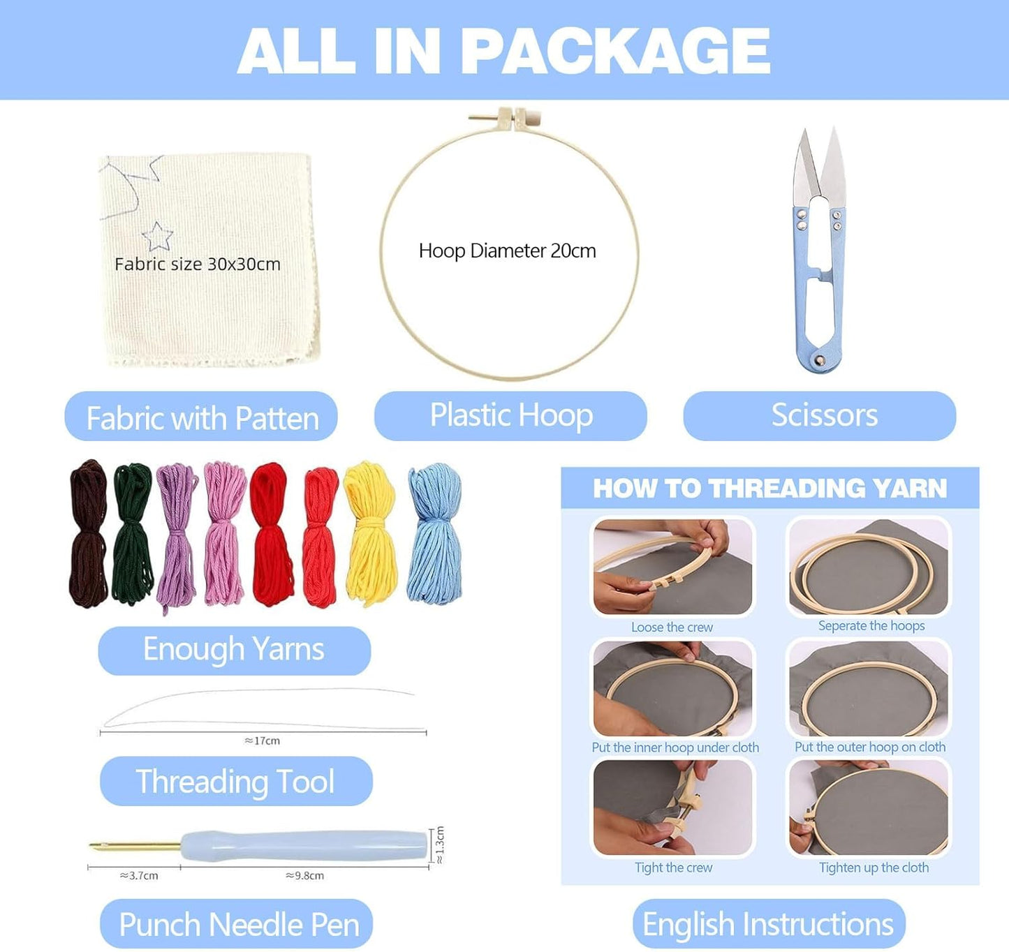 RUIQLXHANG Punch Needle Kits Adults Beginner, Cute Cartoon Highland Cow with Daisy Flower for Beginners, Punch Needle Starter Craft Set with 20cm Hoop, Perfect for Festival Gift and Decoration