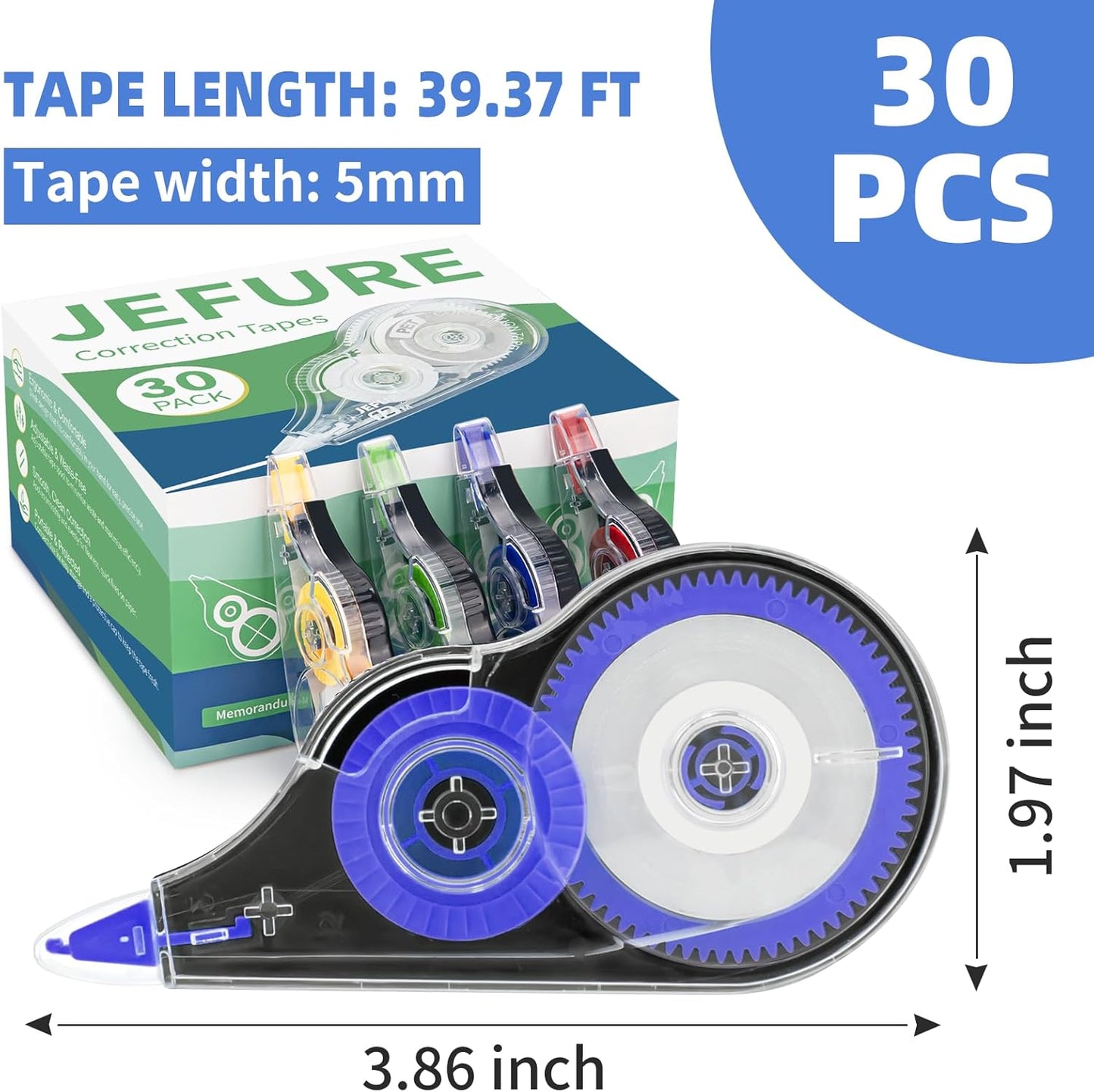 30 Pcs Colorful Correction Tape, 39.4 Ft White Wrong Out Tear-Resistant Bulk, Instant Corrections Easy To Use Applicator for School, Office, Note Taking, Journal (Tape Width 0.2 in, Clear)