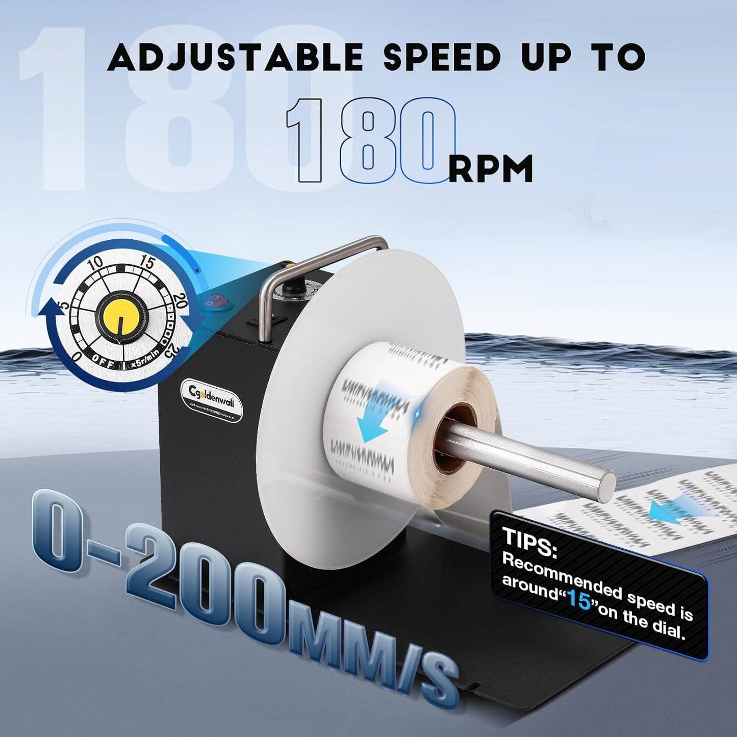 CGOLDENWALL Upgraded Automatic Label Rewinder, Larger Label Width 7.08" Diameter 8.78", Bidirectional Rewinding, Corefree/1"/1.5"/3" Core, Speed Adjustable, Apparel Logistics Office, 100V-240V