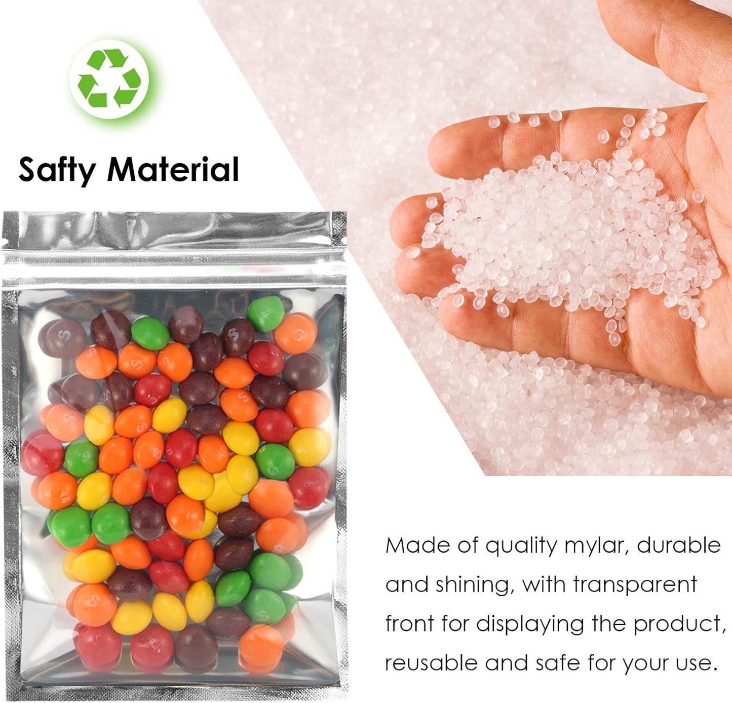 Resealable Mylar Bags | 100 Pcs 3 X 4 Inch | Smell Proof Bag Heat Seal Cute Packaging Foil Food Sealable Small Front Clear Plastic Silver for Storage Candy Beef Jerky Jewerly Product