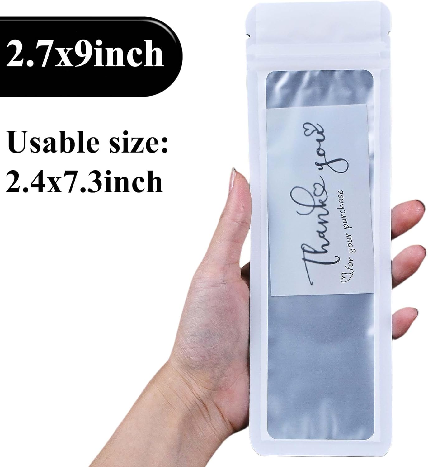 Resealable Mylar Pouch Bag Great for Office Home Party Favor Food Storage (100PCS, White Color, 2.7 x 9 inch)