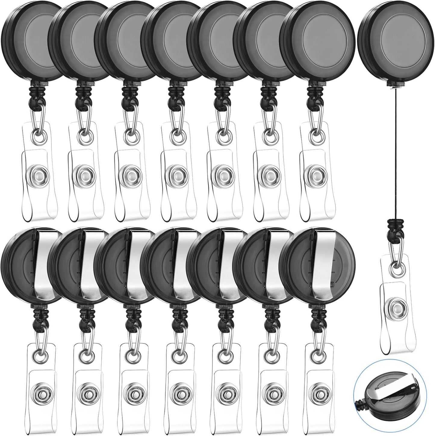 Zonon 100 Pcs Retractable Badge Reel Clip Holder Bulk with Metal Belt Clip Badge ID Card Holder Gifts for Nurses Teachers Students Office Workers School Supplies(Transparent Black)