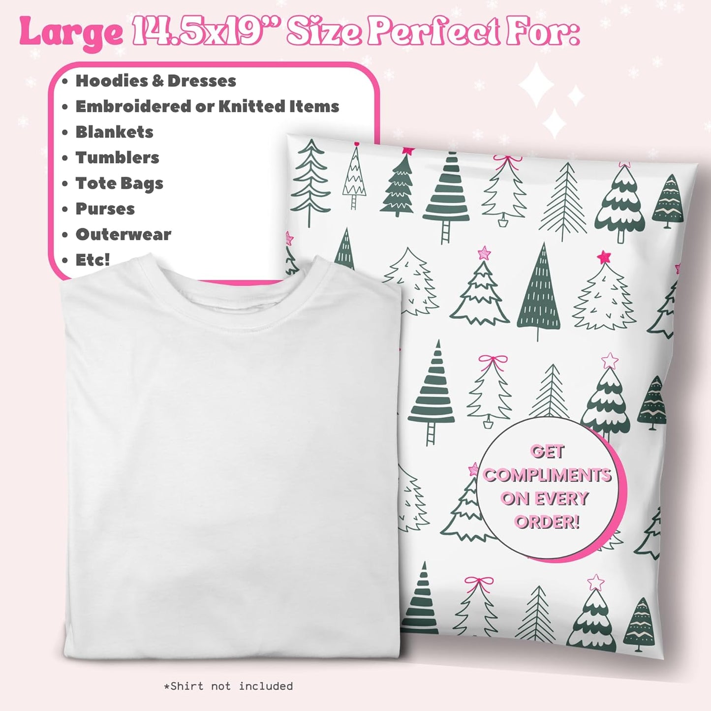 Christmas Shipping Bags Envelope 14x19 Holiday Shipping Supplies Poly Mailers for Small Business Boutique Mailing Bags for Clothing Cute Designer Polymailer - 100 Pack Festive Forest