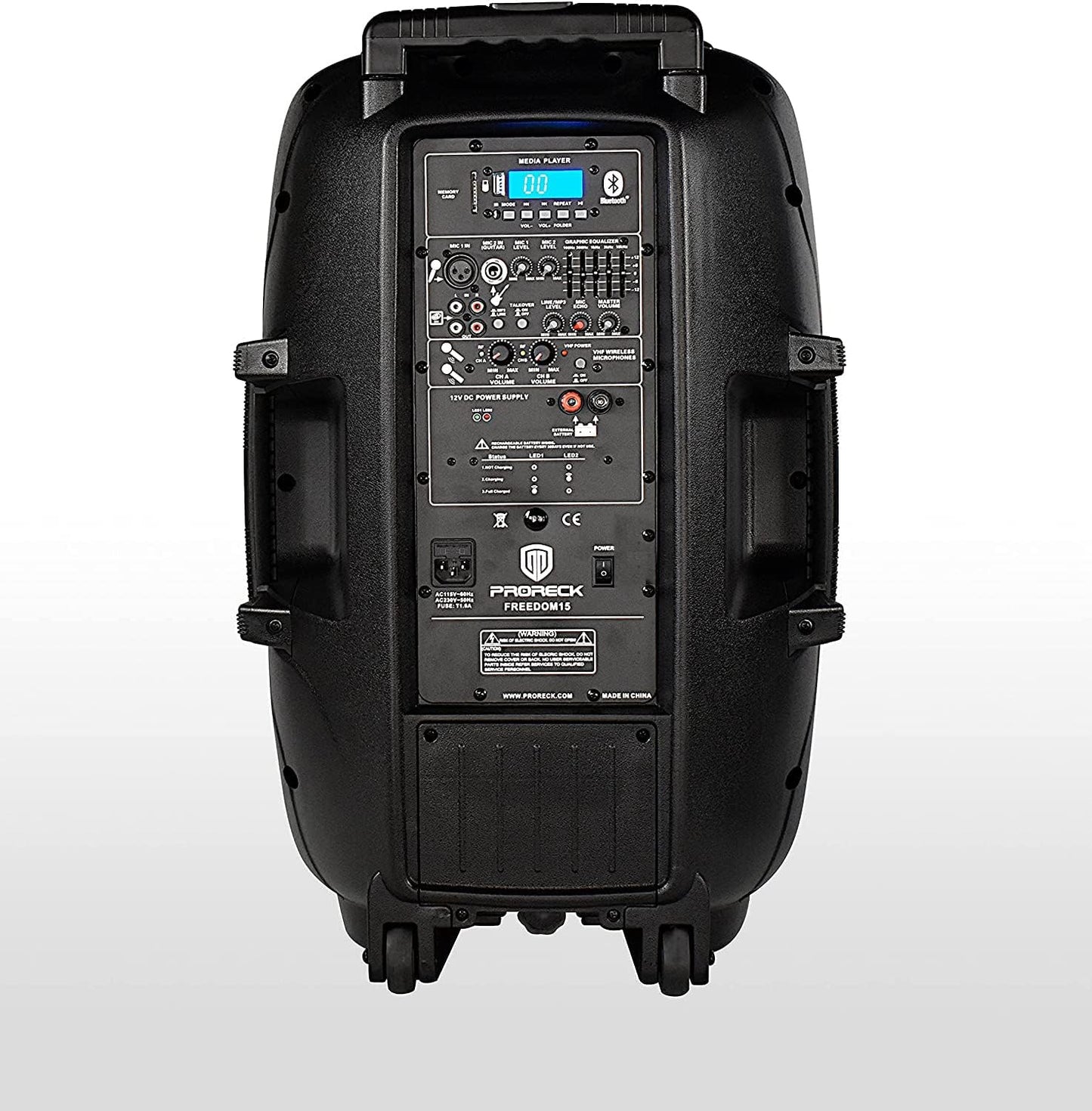 PRORECK Freedom 15 Portable 15-Inch 800 Watt 2-Way Rechargeable Powered Dj/PA Speaker System with Bluetooth/USB/SD Card Reader/FM Radio/Remote Control/Wireless Microphones/Speaker Stand