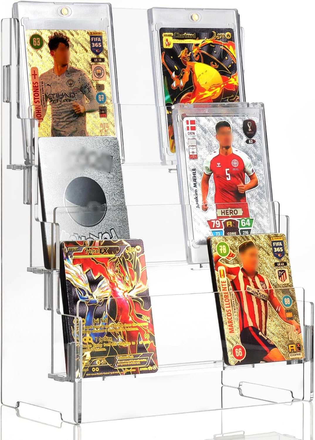 3 Tier Acrylic Trading Card Display Stand Graded Card Display Baseball Card Display Case Sports Card Display Case Magnetic Card Holder Stand Stadium Displays for Trade Shows Vendors Retail (No Cards)
