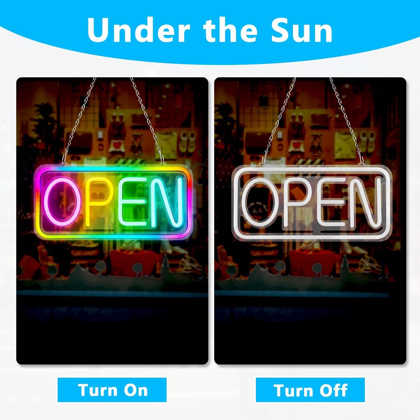 Open Sign LED for Business, 16×8 inch Bright Neon Open Sign, Color Changing & Scrolling and Flashing Modes, Powered by USB with ON/OFF Switch for Bar Restaurant Storefront Window Decor