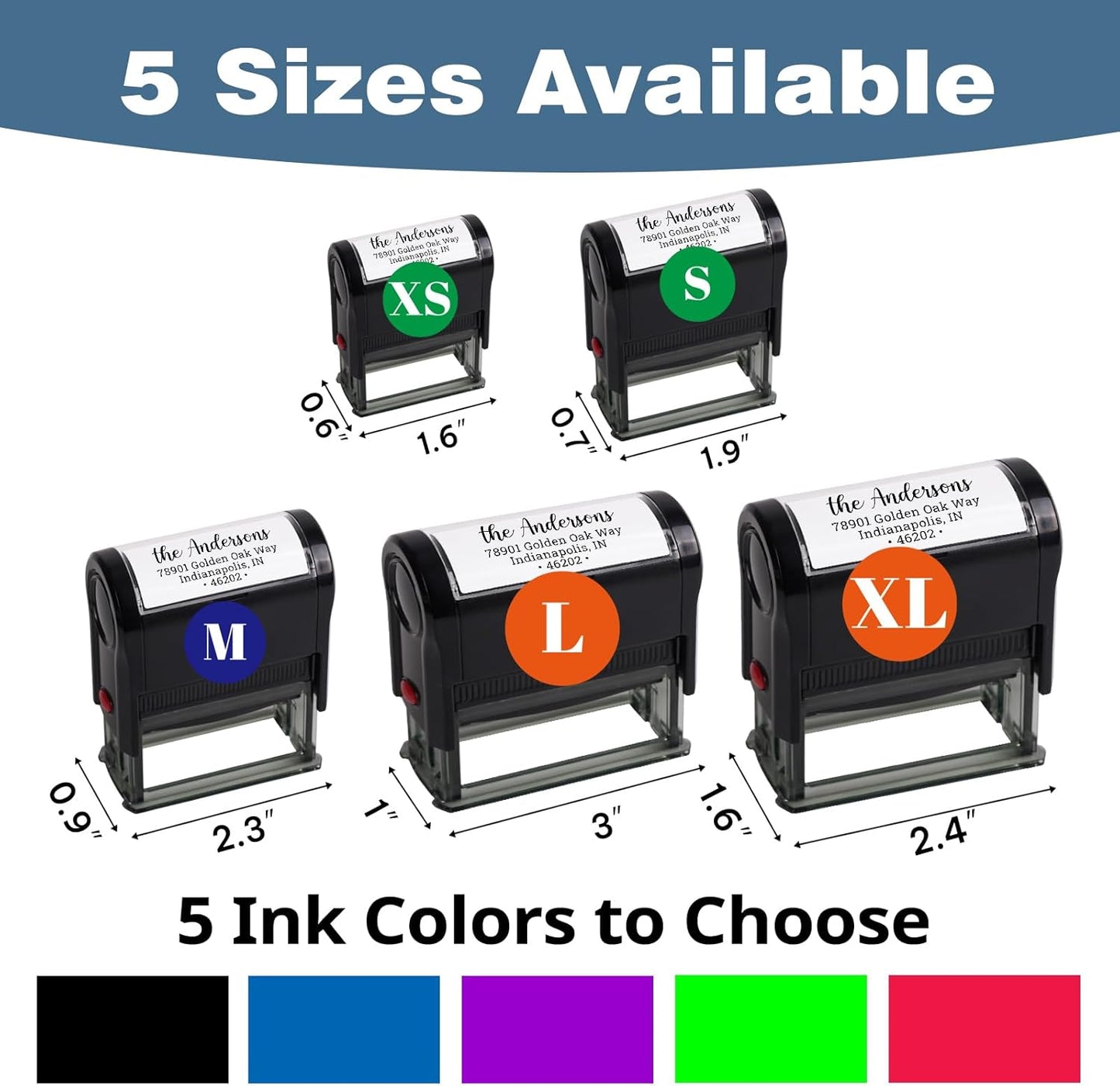 Custom Address Stamp - Personalized Self-Inking Address Return Stamp - Custom Rubber Stamper for Couples Families Office - 5 Sizes - 5 Ink Color Options
