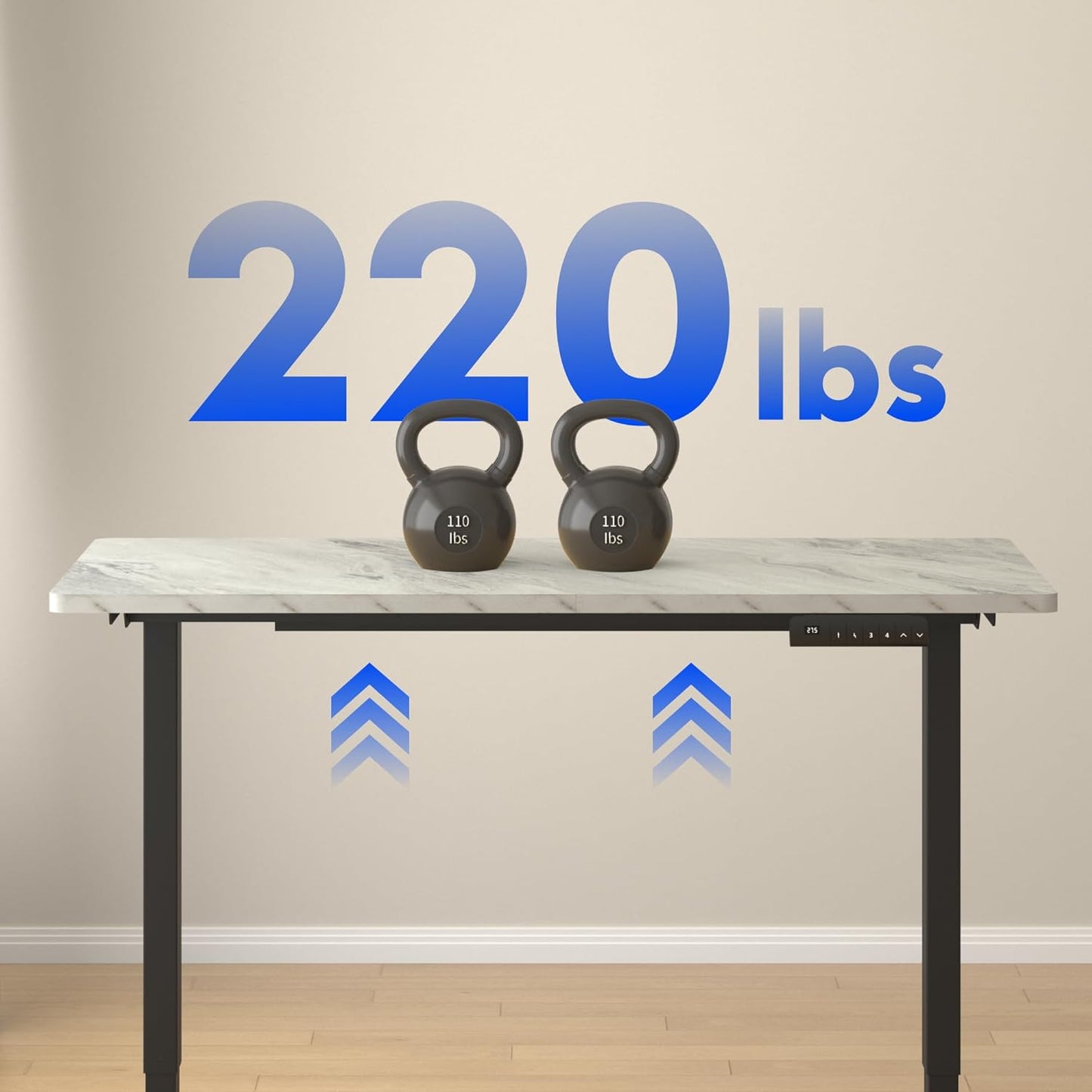FLEXISPOT E3 Dual Motor Electric Standing Desk 55x28 Inch Whole-Piece Board Height Adjustable Electric Sit Stand Desk (Black Frame + Marble Grey Desktop, 2 Packages)