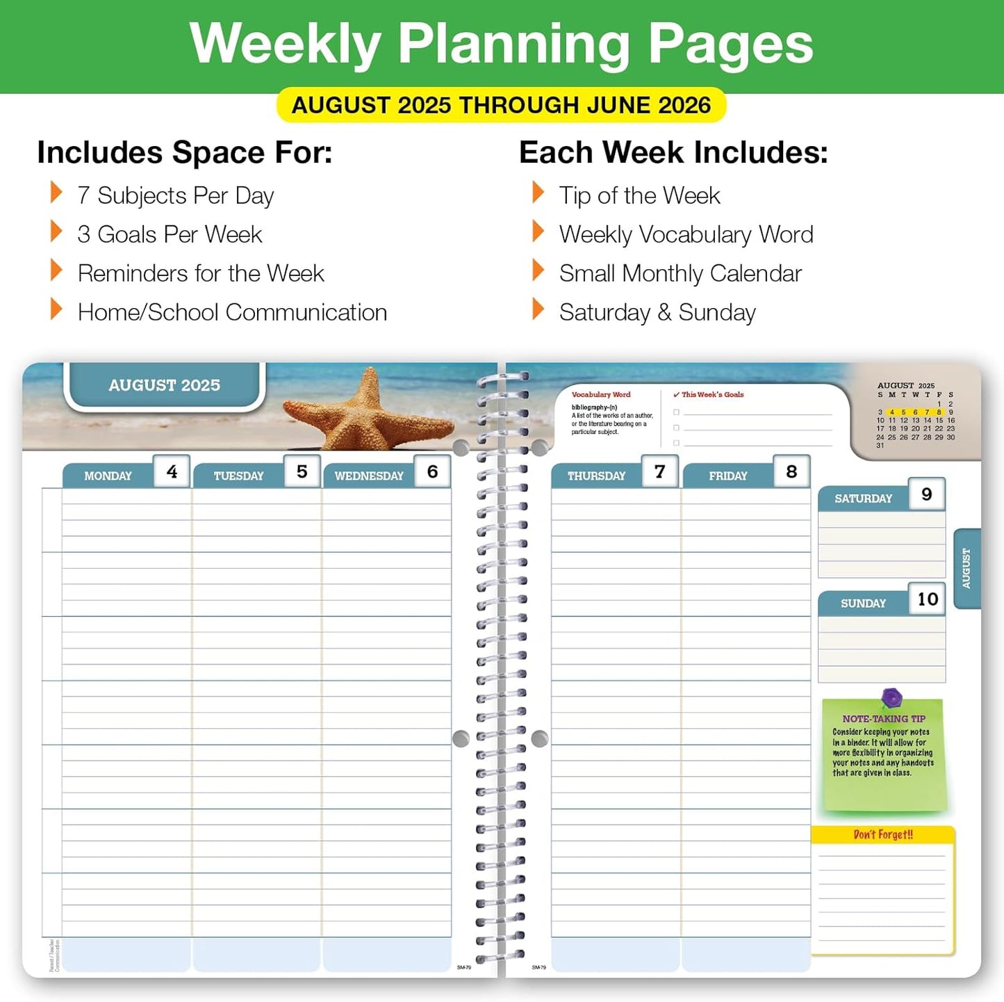 Global Datebooks Dated Middle School or High School Student Planner for Academic Year 2025-2026 Includes Ruler/Bookmark and Planning Stickers (Matrix Style - 7"x9" - Halftone Blue)