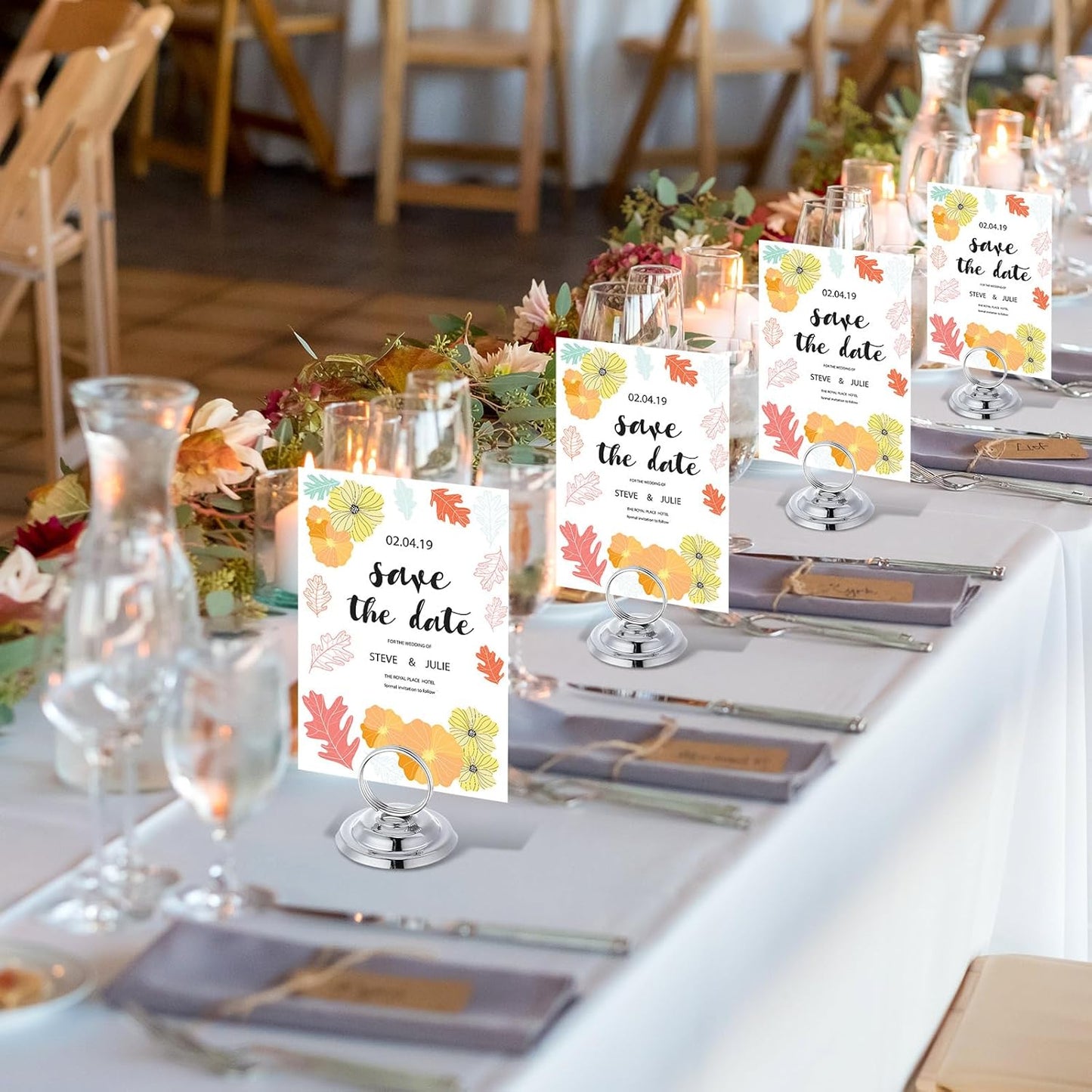 24 Pcs Table Number Holders Metal Place Card Holders Table Number Stands Tabletop Menu Sign Stands for Wedding Restaurant Recipe Banquet Birthday(Silver)