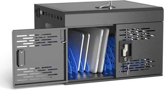 POCHAR 16-Unit Charging Cabinet for Laptops & Tablets - Locking Laptop Storage Box with Cable Management, Charger Storage, and Ground Protection for Classroom, Library, and Office (Black)