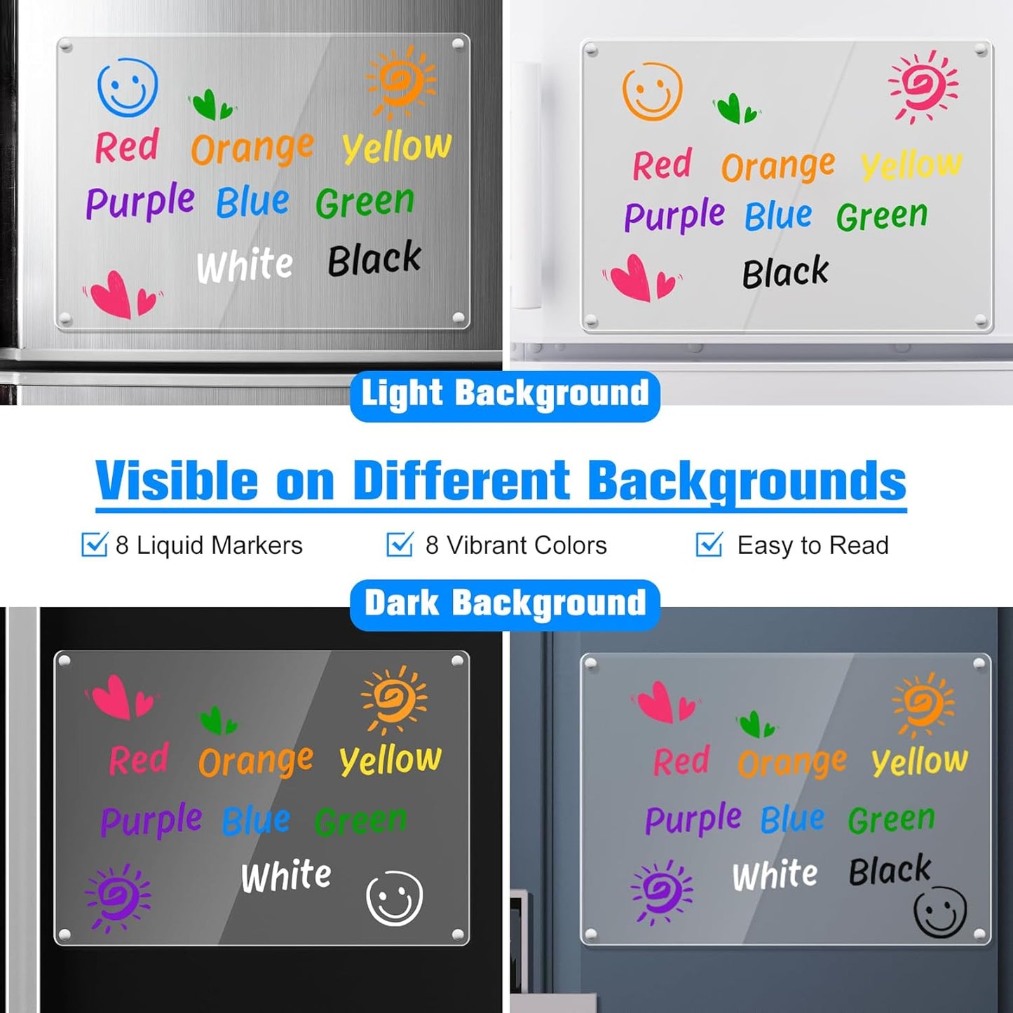 Magnetic Liquid Chalk Markers Wet Erase Markers for Acrylic Calendar Planning Board Clear Glass Whiteboard Window/Mirror Christmas Halloween LED Note Board, 8 Pack, 8 Vibrant Color, 1mm Fine Tip