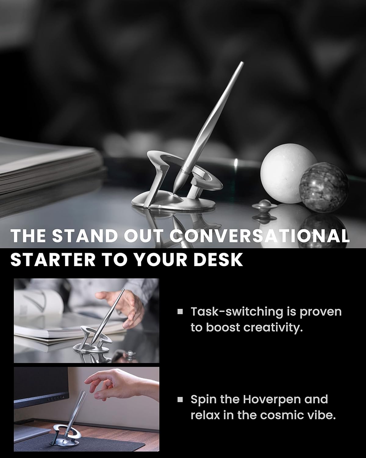 novium Hoverpen Interstellar - German-engineered Ballpoint Pen with Magnetic Features, Starlight Silver