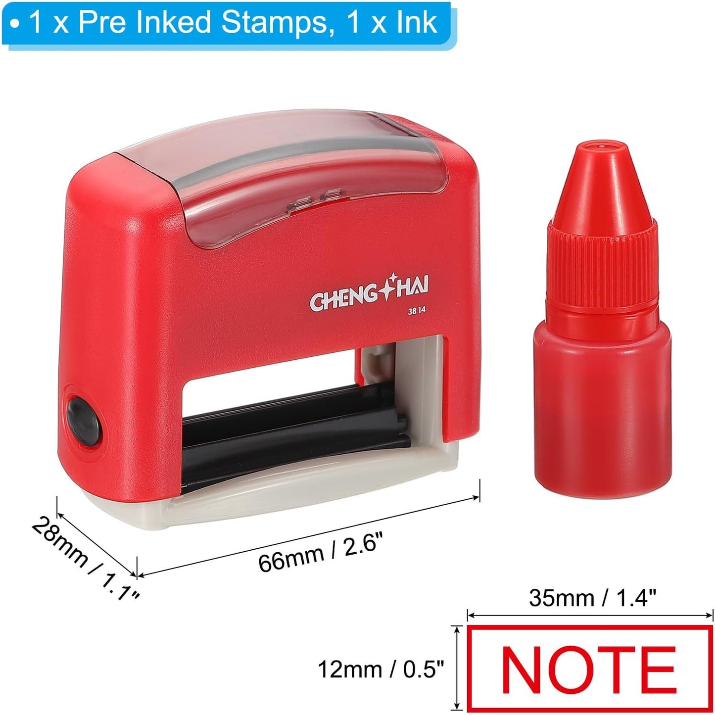 YOKIVE Note Self Inking Rubber Stamp, Office Ink Business Stamp for Office Documents, Paperwork, Warehouse, Label (Red)