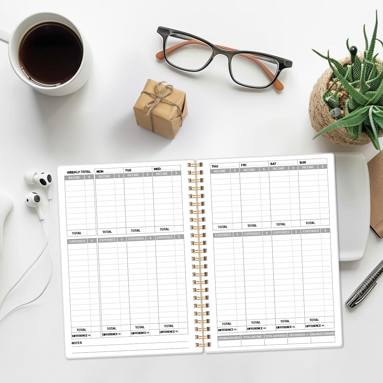 Heveboik Income & Expense Log Book - A5 Income and Expense Tracker for Small Business, Accounting Bookkeeping Tracking for Woman and Man, 5.8" x 8.3", Teal Watercolor