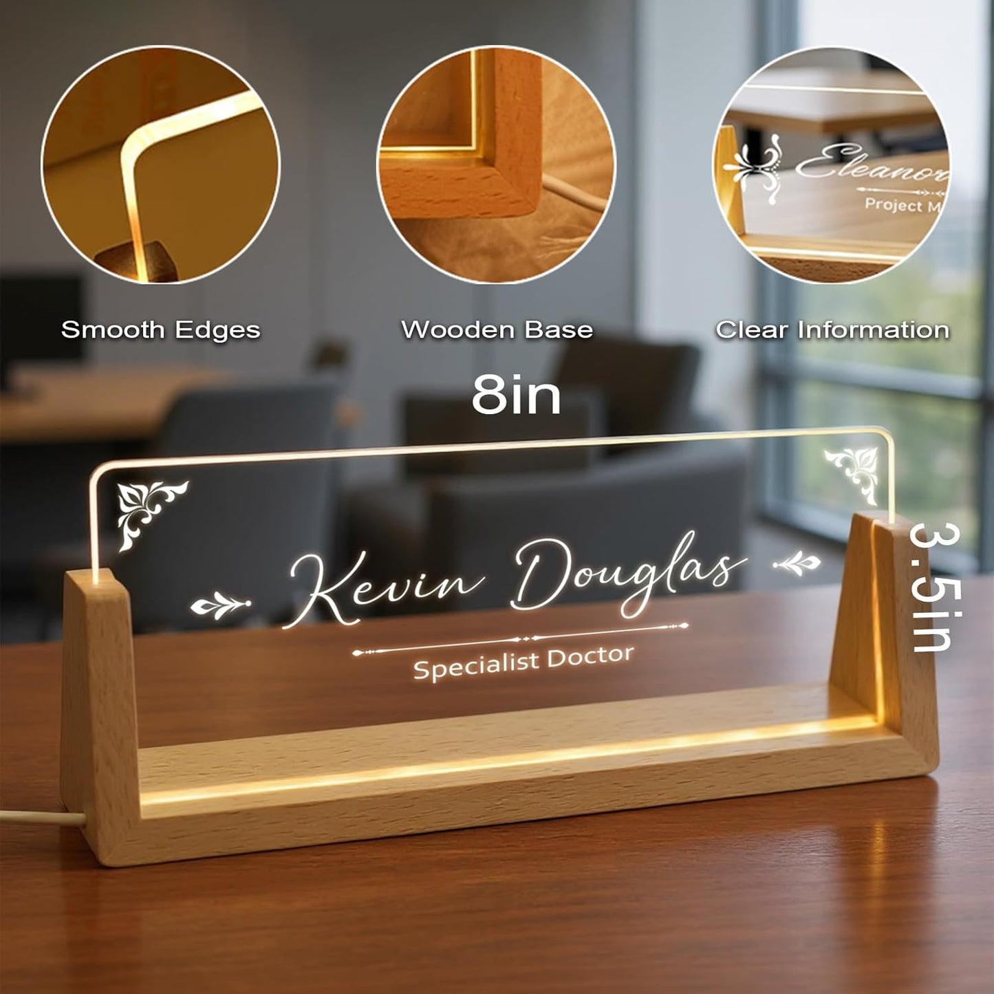 Custom Name Plate for Desk with Light Up Acrylic & Wooden Base - Personalized Office Sign for Teacher, Boss, Coworker - Employee Appreciation Gift for Educators Professionals