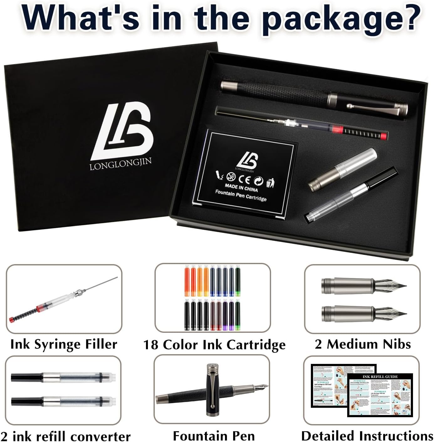 Luxury Fountain Pen Set Includes 2 Nibs, 18 Ink Cartridges, Ink Refill Converter & Syringe Filler, Professional Writing Office, Calligraphy Fountain Pen, Men & Women Nice Pen Gift Set