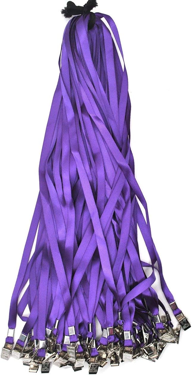 Beebel Purple Lanyards 100 Pack Nylon Flat Badge Lanyard for Id Badge Name Tag (Purple, 100 Pack)