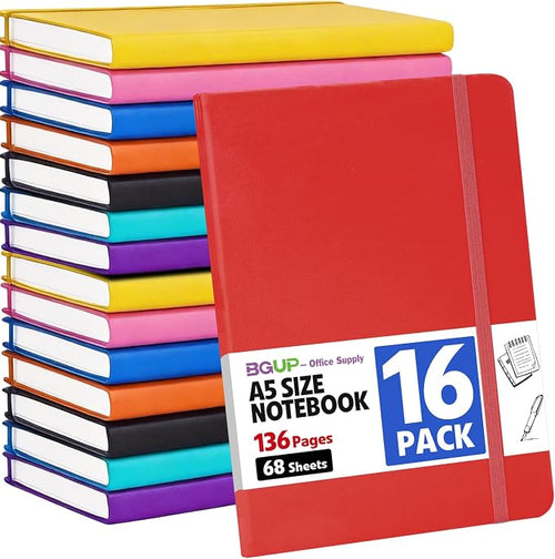 16 Pack Lined Journal Notebook for Work, 136 Pages, Medium 5.5" x 8.3" by BGUP