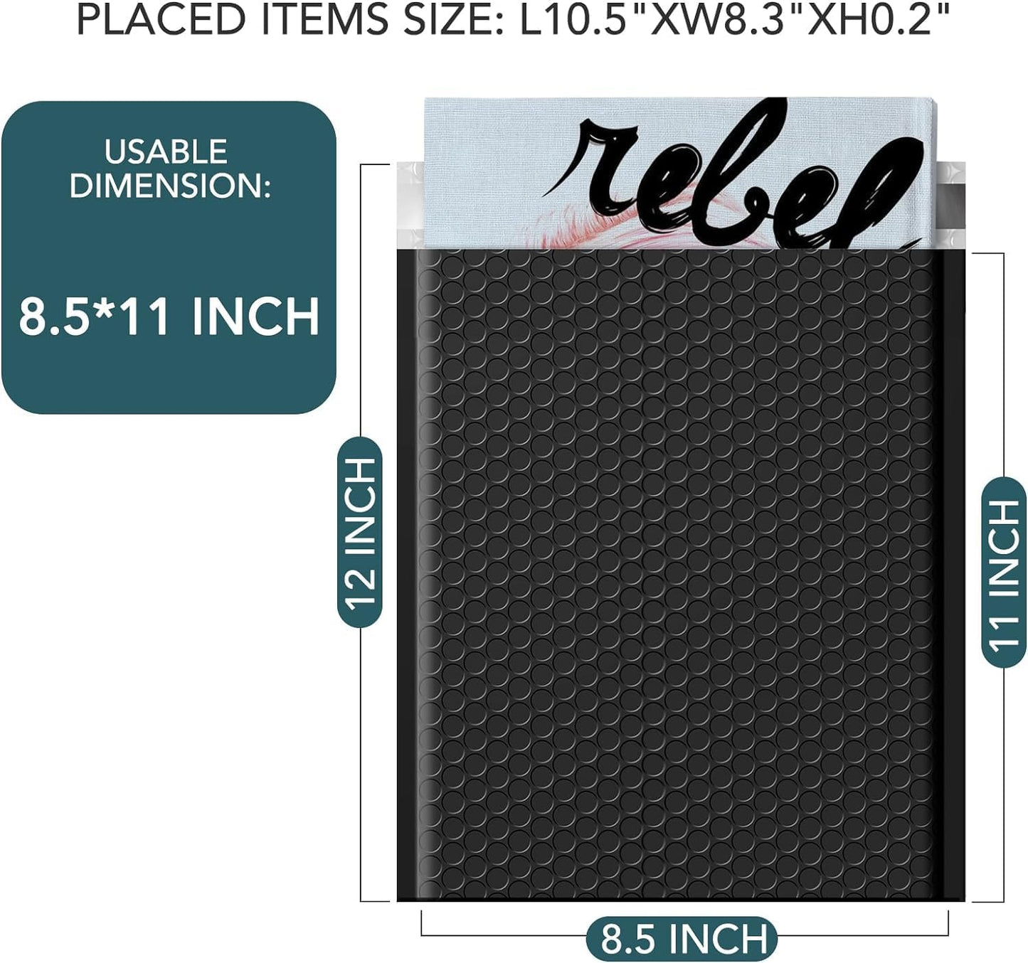 Metronic Bubble Mailers 8.5x12 500 Pack Black Waterproof Thick Padded Envelopes Mailing Envelopes Bubble Padded for Packaging, Makeup, Gift, Mailing, Shipping, Small Items Supplies