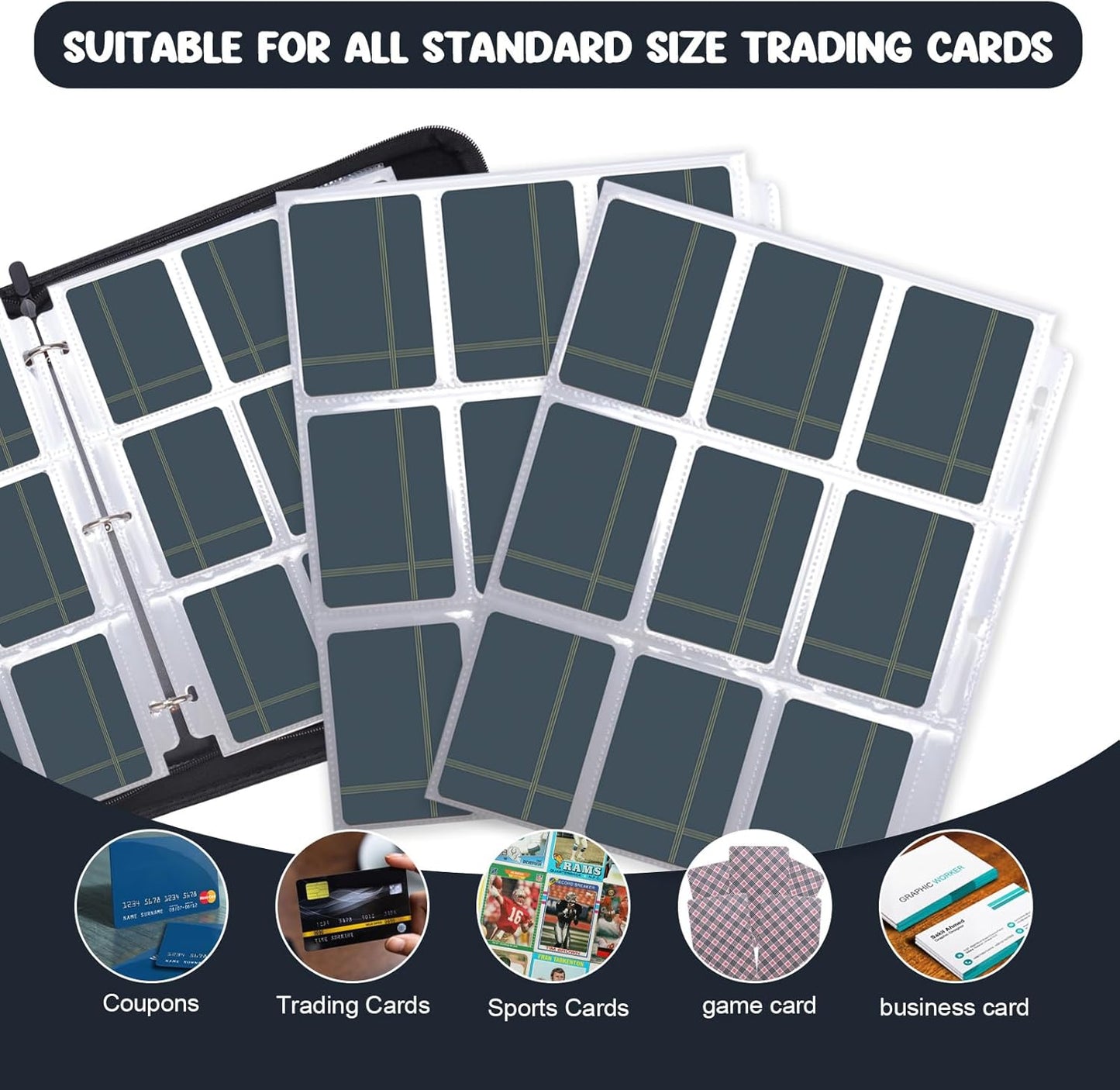 Card Binder 9 Pocket, Othran Trading Card Binder 900 Pockets with 50 Removable Sleeves and Zipper for Boys and Girls Organized