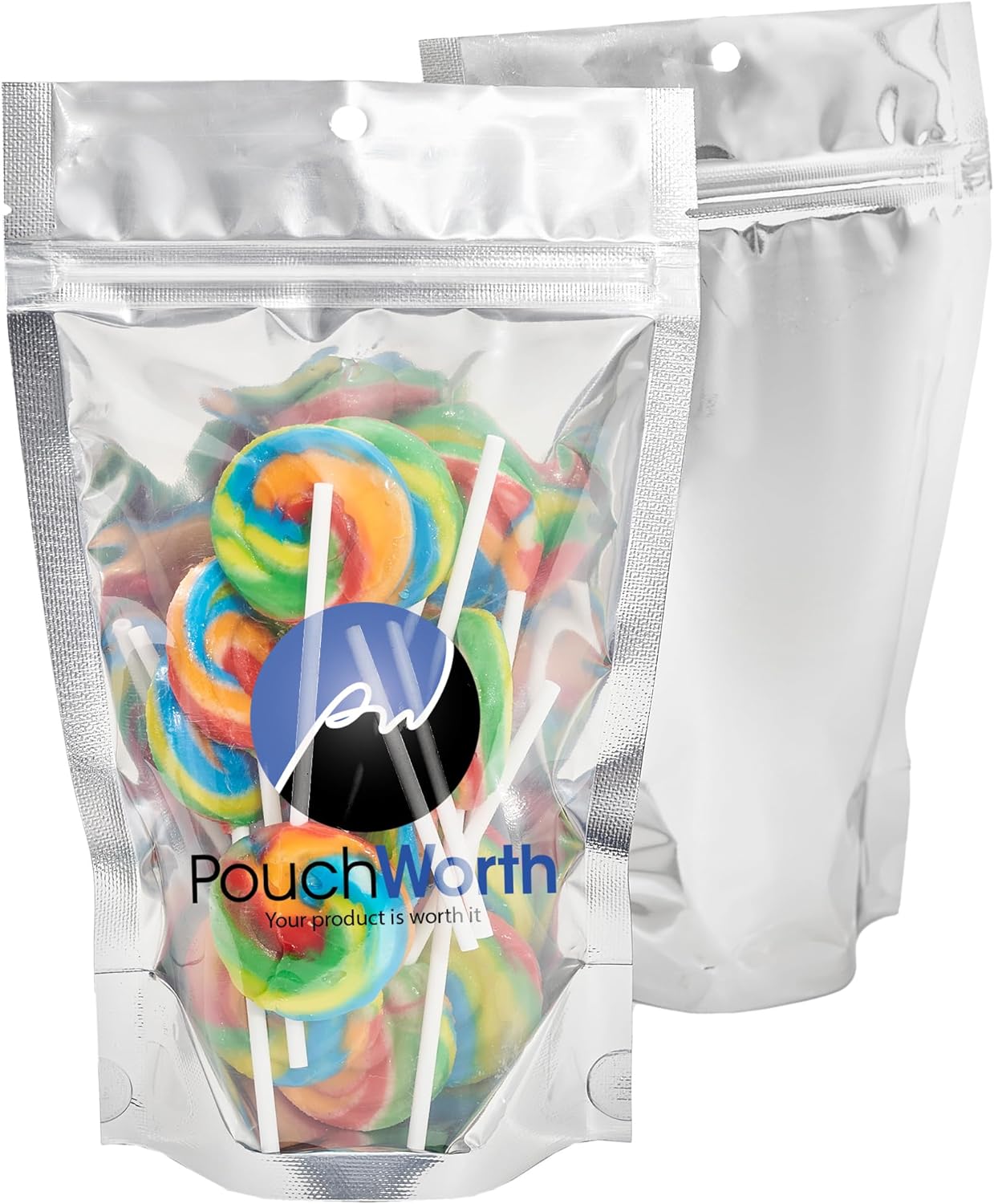 100 Pieces 5" x 8.5" Clear/Silver Resealable Stand Up Pouch Bags Mylar Food Packaging with Clear Window and Tear Notches