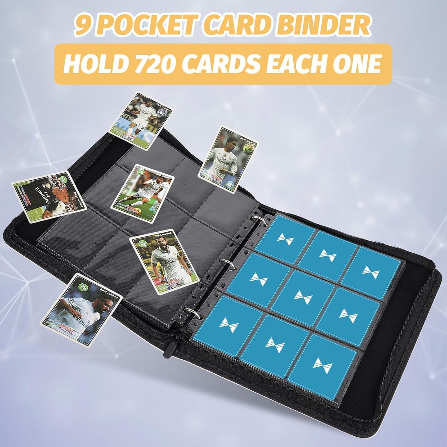 720 Card Binder, Premium Trading Card Binder, 9 Pocket Double Sided Pocket PU Card Collection Binder, Collector Card Album, Card Folder for MTG, TCG, Sports Cards, Game Cards (Lake Blue)