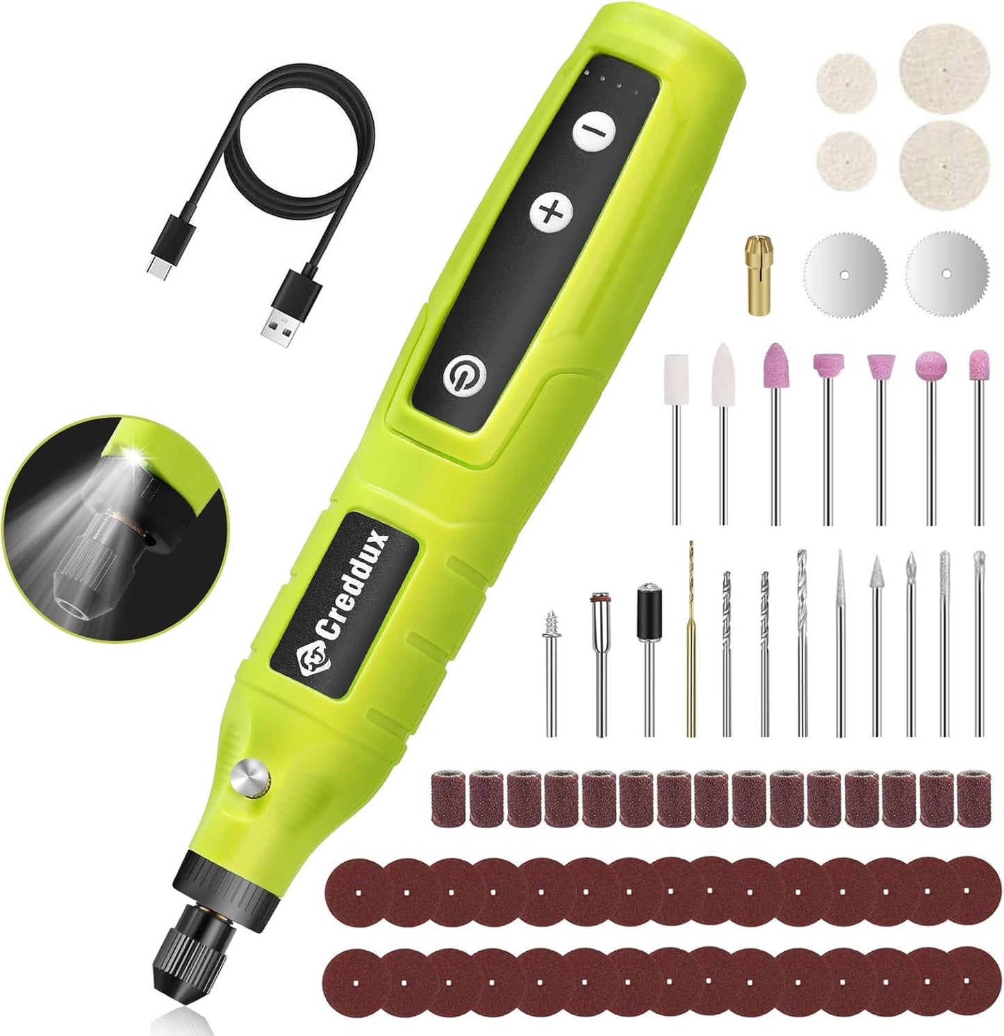 Cordless Rotary Tool,5 Speed Rotary Tool Kit With 71 Accessories,USB Charging,Multi-Purpose 4.2v Power Rotary Tools Easy Accessory Changes - Sanding, Polishing, Engraving and Cutting Green
