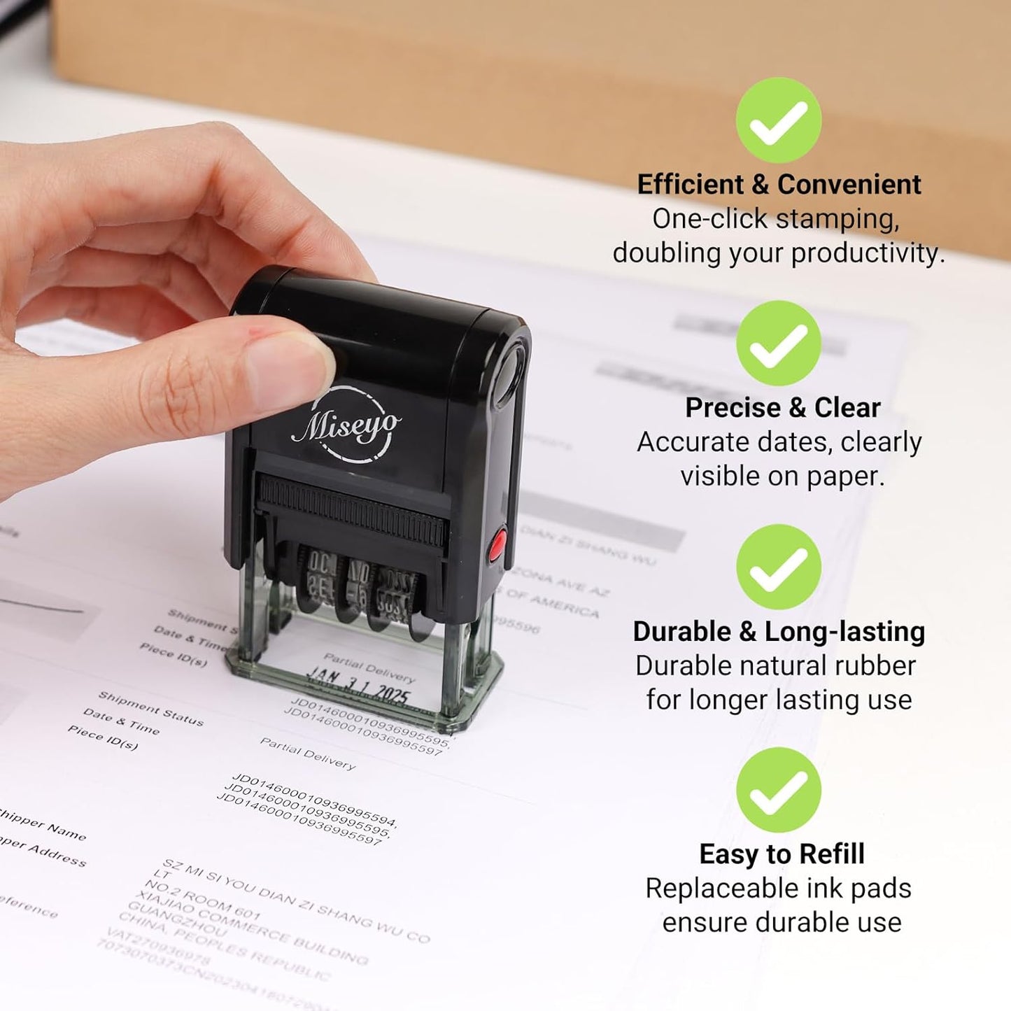 Miseyo Self Inking Date Stamp - Black (2 Black Refill Ink pad Included)