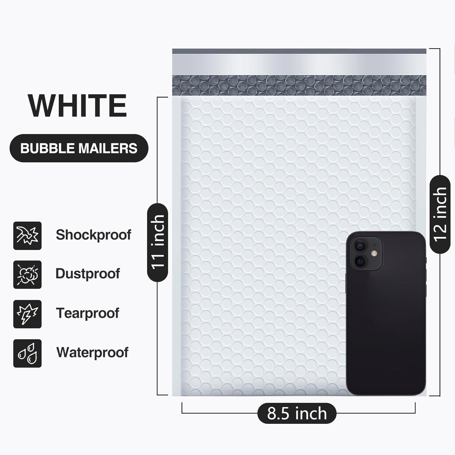 UCGOU Bubble Mailers 8.5x12 Inch 40 Pack Usable Size 8.5x11 Inch White Padded Envelopes Medium Waterproof Packaging Bags for Shipping Self Seal Strong Adhesive Envelopes for Jewelry Makeup Supplies