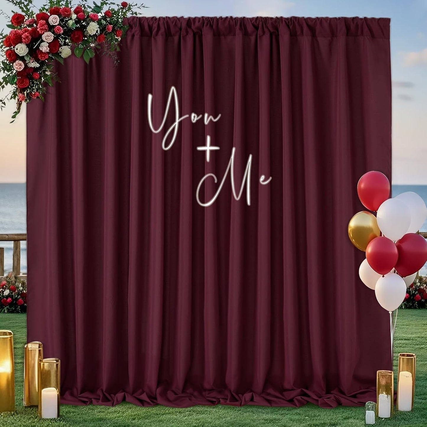 Burgundy Backdrop Curtains 4 Panels 5ft x 10ft Polyester Photo Backdrop Drapes for Wedding Christmas Party Background Decorations 20x10 FT